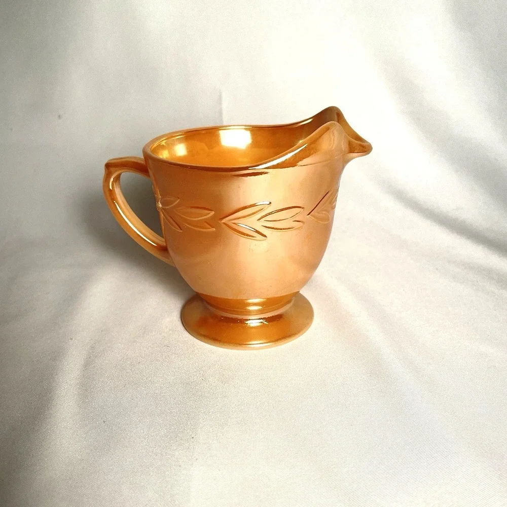 Vtg FireKing Peach Sheaves of Wheat Luster Sugar/Creamer OvenWare Anchor Hocking